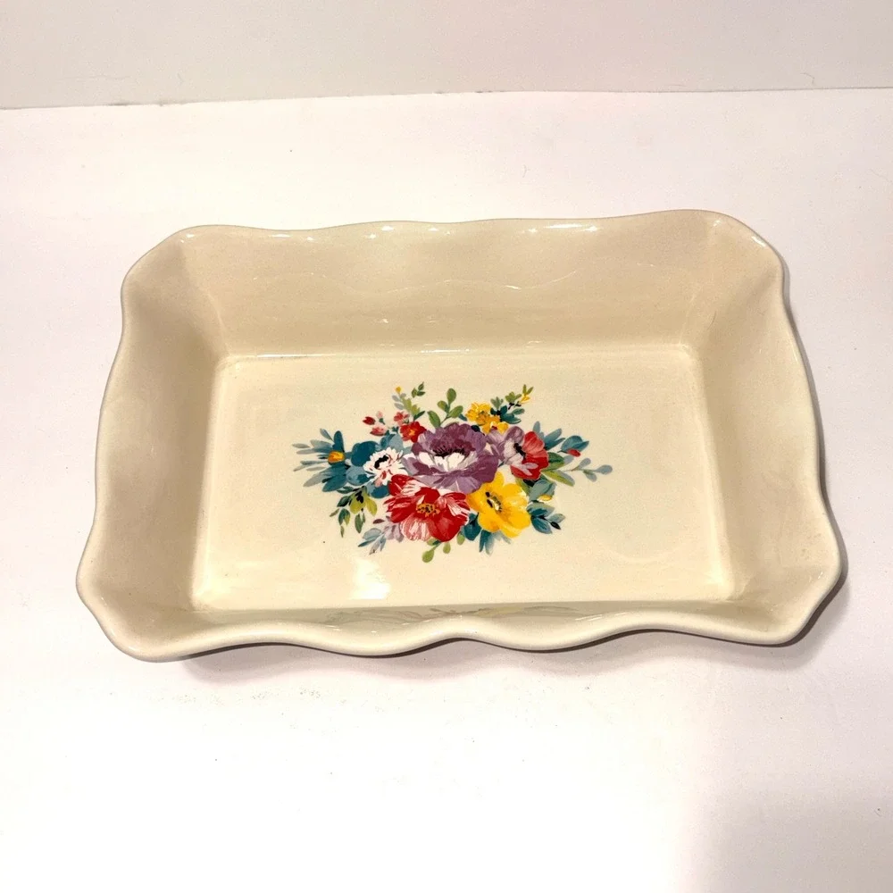 Pioneer Woman Flea Market Floral Oblong Baking Dish Ruffled Casserole 12x8 Baker